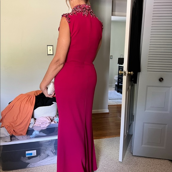 Badgley Mischka Beaded Mock Neck Gown - Picture 3 of 9